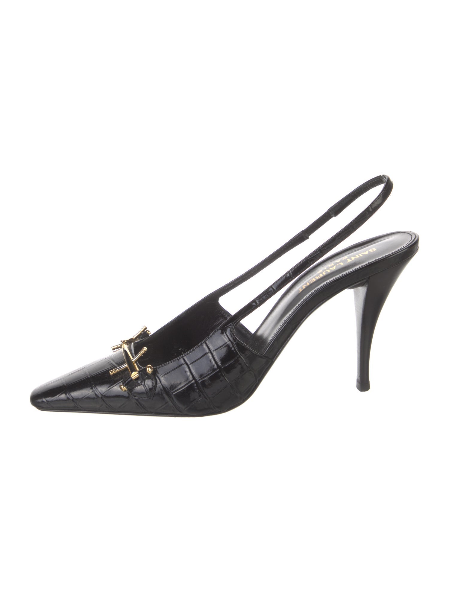 Saint Laurent Horsebit Accent Embossed Leather Slingback Pumps